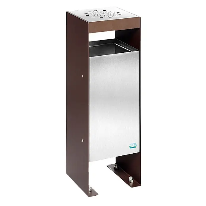 Proregal Asche-Mülleimer robust - 60 l, Stahl, Braun - Freistehender brauner und Edelstahl-Außenaschenbecher mit integriertem Abfallbehälter.