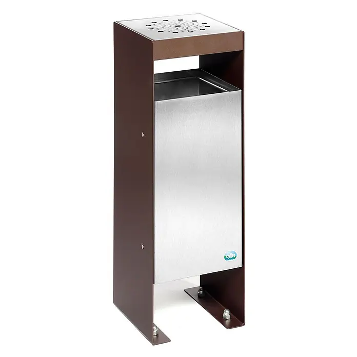 Proregal Asche-Mülleimer robust - 60 l, Stahl, Braun - Brauner Metall-Abfallbehälter mit Edelstahleinsatz und perforierter Oberseite.