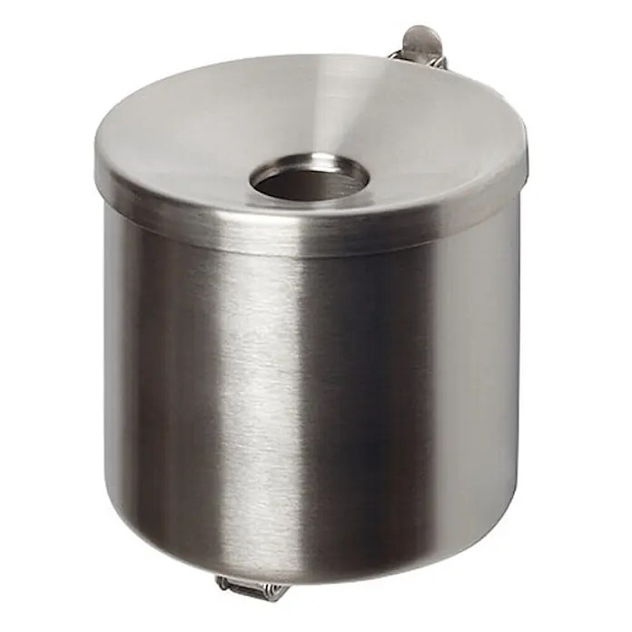 Proregal Asche-Mülleimer robust zur Wandmontage - 2,4 l, Edelstahl, Edelstahl - Zylindrischer Aschenbecher aus Edelstahl mit zentraler Öffnung im Deckel.