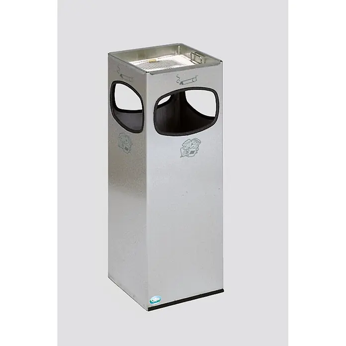 Proregal Asche-Mülleimer mit Kantenschutz 4-Fach-Einwurf - 28,4 l, Edelstahl, Silber - Quadratischer silberner Metall-Aschenbecher-Abfallbehälter mit Öffnungen und integriertem Ascherost.