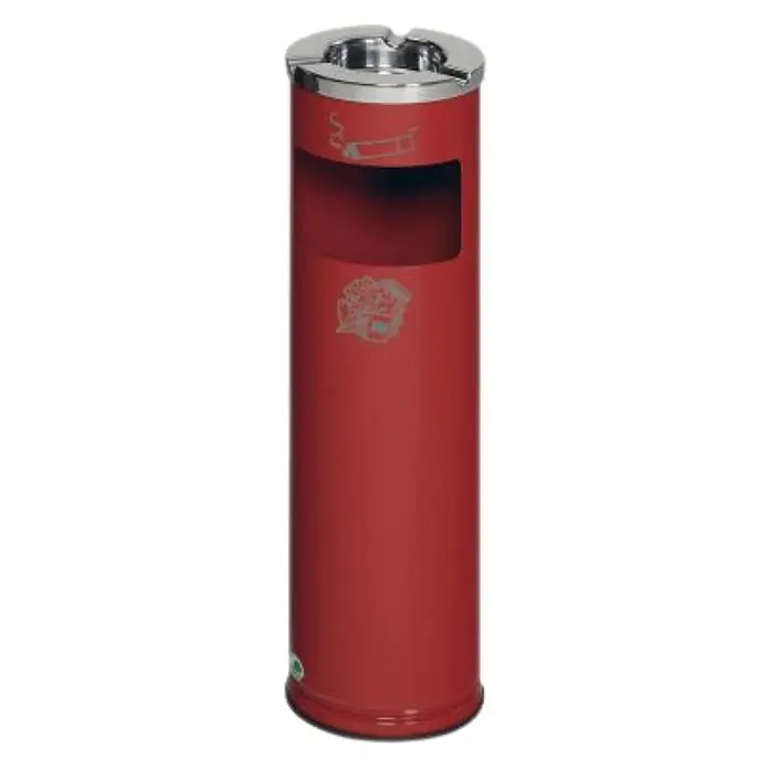Proregal Asche-Mülleimer robust mit poliertem Aschereinsatz - 11,6 l, Stahl, Rot - Roter zylindrischer Außenaschenbecher mit Chromdeckel und Abfallschlitz. Oben befindet sich ein Aschesammler.