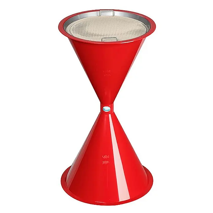 Proregal Asche-Mülleimer klassisch für den Innen- & Außenbereich - Rot - Roter Sanduhr-Küchentrichter mit integriertem Sieb.