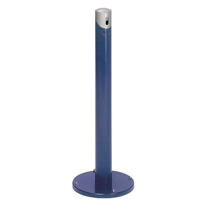 Proregal Asche-Mülleimer rund mit abnehmbarem Kopfteil - 9,4 l, Stahl, Blau - Blauer zylindrischer Standaschenbecher mit silberner Oberseite und Ascheentsorgungsöffnung.