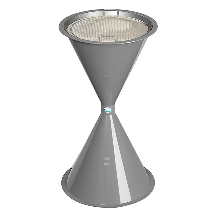 Proregal Asche-Mülleimer klassisch für den Innen- & Außenbereich - Silber - Grauer Sanduhr-Trichter mit herausnehmbarem Sieb zum Filtern oder Passieren.
