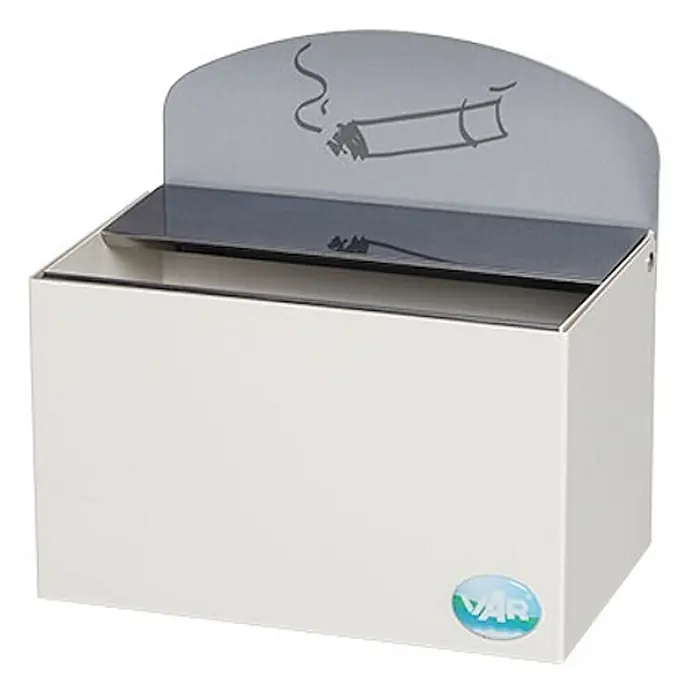 Proregal Aschenbecher - Robuster Wandascher mit Schild - Stahl, Weiß - Weißer Metall-Aschenbecher mit dunkelgrauer Oberseite und gebogener Rückwand mit Zigaretten-Symbol, zur Entsorgung von Zigarettenstummeln.