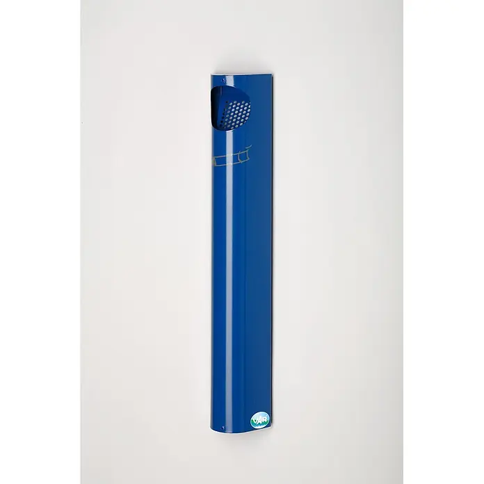 Proregal Aschenbecher - Praktischer Wandascher mit Abstreifblech - Stahl, Blau - Blauer, wandmontierter Metall-Aschenbecher mit perforierter Ascheplatte und VAR-Logo.
