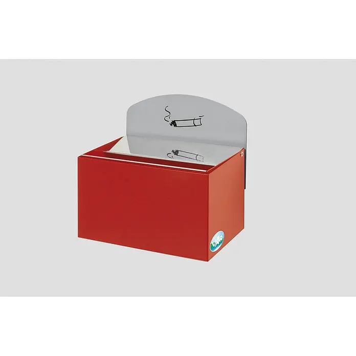 Proregal Aschenbecher - Robuster Wandascher mit Schild - Stahl, Rot - Roter Wand-Aschenbecher mit silbernem Oberteil und Zigaretten-Symbol.