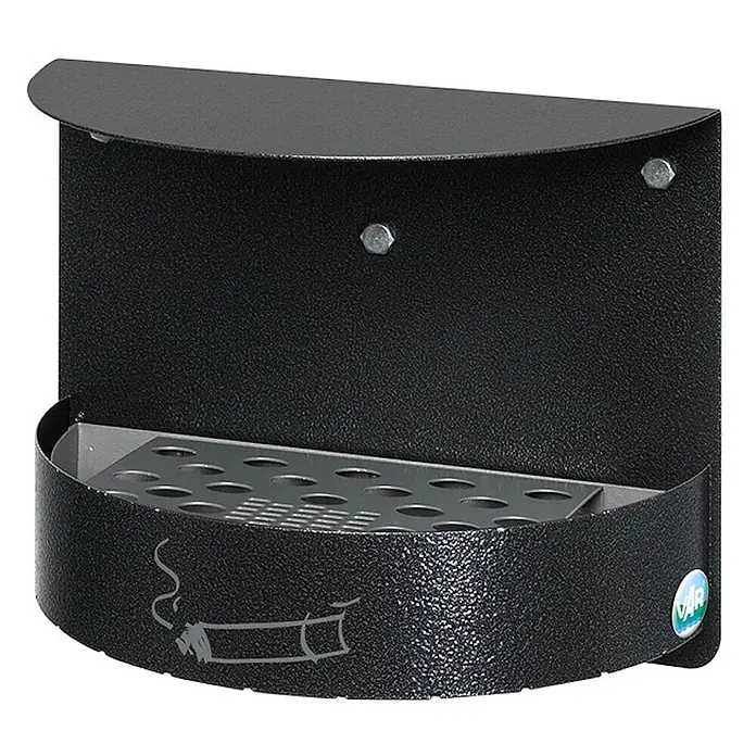 Proregal Aschenbecher - Wandascher mit Schutzdach verschließbar - Stahl, Grau - Schwarzer Wandascher mit Granulat-Oberfläche und perforiertem Metalleinsatz zur Zigarettenentsorgung.