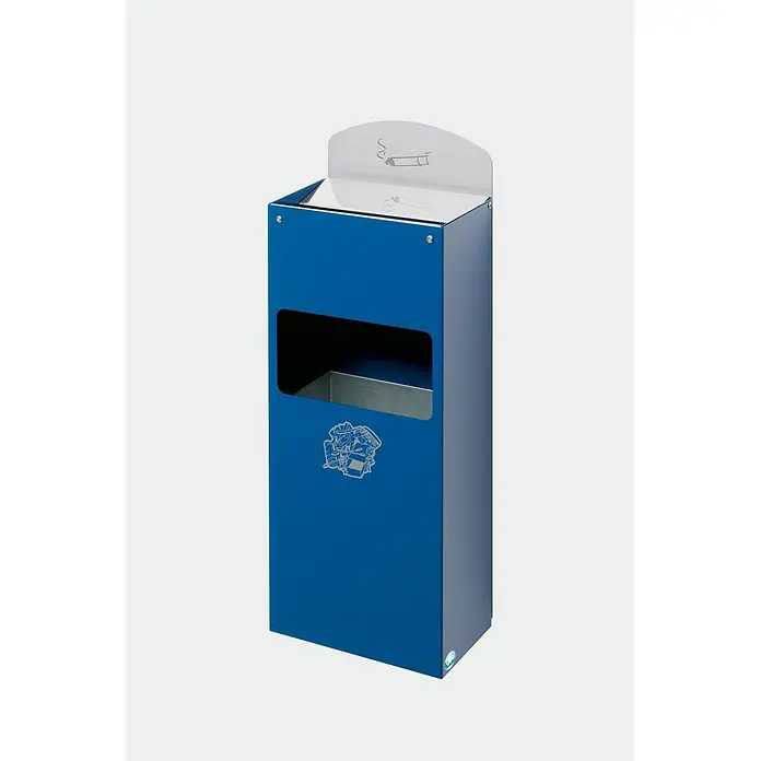 Proregal Aschenbecher - Robuster Wandascher mit Schild - Stahl, Blau - Blauer Metall-Mülleimer mit integriertem Aschenbecher und Abfallöffnung.