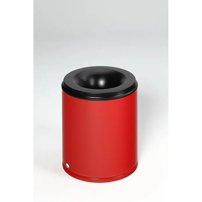 Proregal Papierkorb selbstlöschend - 80 l, Stahl, Rot - Roter zylindrischer Ascheimer mit schwarzem, trichterförmigem Oberteil aus Metall.