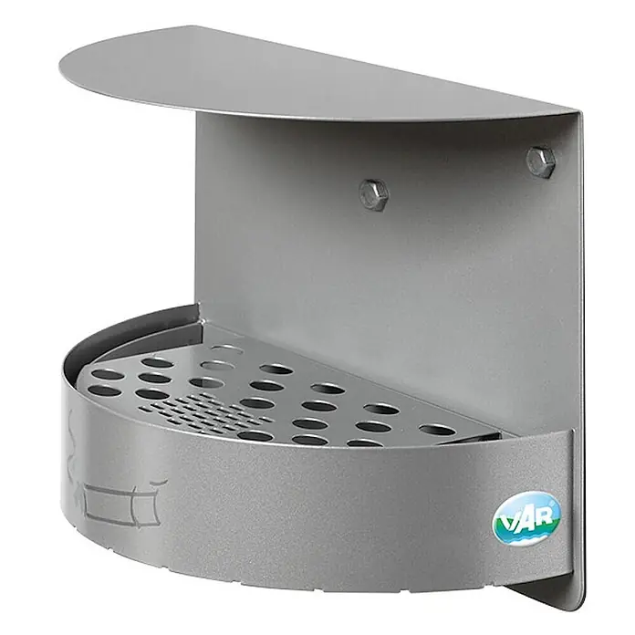 Proregal Aschenbecher - Wandascher mit Schutzdach verschließbar - Stahl, Silber - Wandascher aus grauem Metall mit perforiertem Boden und schützender Abdeckung.