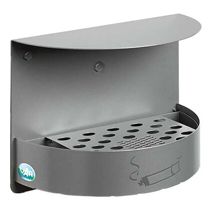 Proregal Aschenbecher - Wandascher mit Schutzdach verschließbar - Stahl, Silber - Grau, wandmontierter Metall-Aschenbecher mit gewölbtem Design und perforiertem Löschgitter.