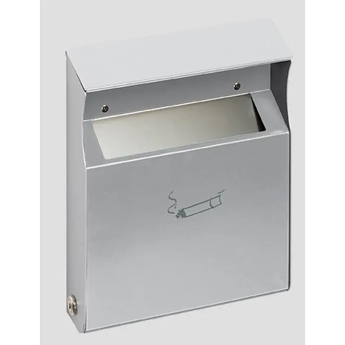 Proregal Aschenbecher - Eckiger Wandascher mit Einwurfblende - Stahl, Silber - Silberner Wandaschenbecher aus Metall mit Zigarettensymbol.