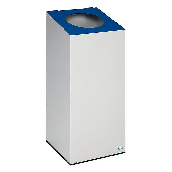 Proregal Wertstoffsammler robust & modular mit runder Einwurföffnung - 100 l - Hellgrauer Recyclingbehälter mit blauer Oberseite und runder Einwurföffnung.