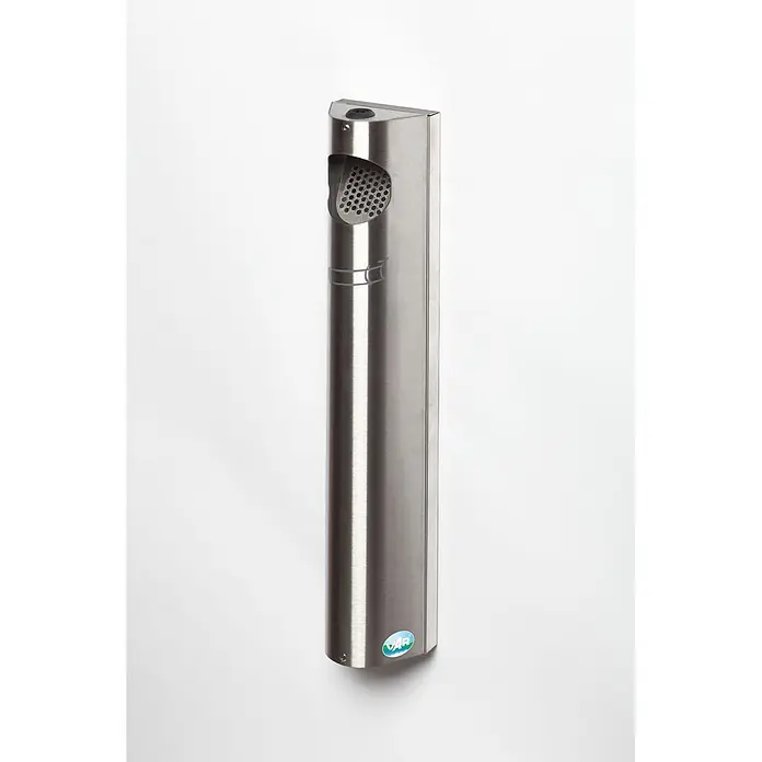 Proregal Aschenbecher - Praktischer Wandascher mit Abstreifblech - Edelstahl, Edelstahl - Wand-Aschenbecher aus gebürstetem Edelstahl mit perforierter Löschplatte und VAR-Logo.