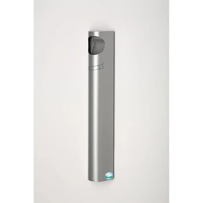 Proregal Aschenbecher - Praktischer Wandascher mit Abstreifblech - Stahl, Silber - Wandmontierter grauer Metall-Aschenbecher mit perforierter Löschplatte und Zigarettensymbol.
