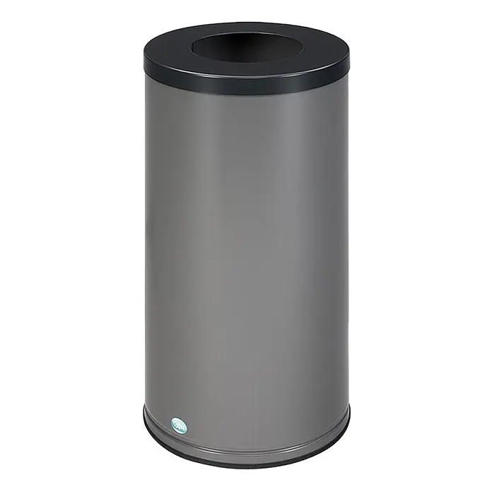 Proregal Wertstoffsammler robust mit abnehmbarem Deckel - 70 l - Grauer zylindrischer Abfalleimer mit schwarzer Öffnung oben.