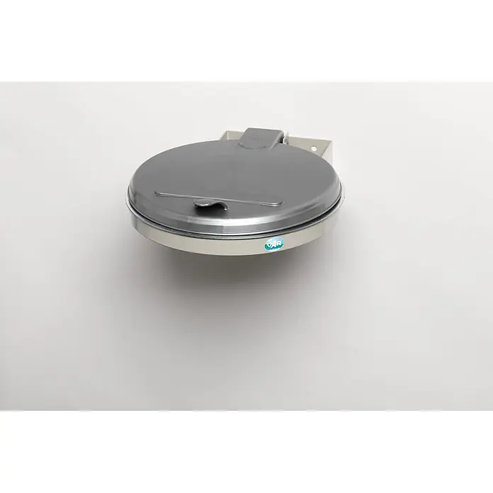 Proregal Wertstoffsammler robust zur Wertstoffsortierung 1-Fach -  - Wandmontierter runder Abfalleimer mit grauem Kunststoffdeckel und silberfarbenem Metallrand.