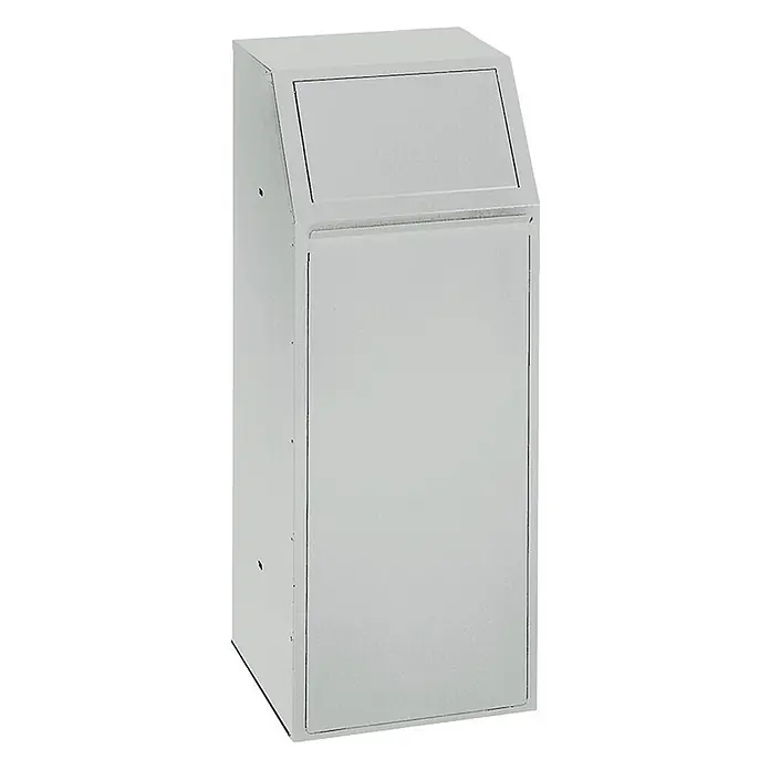 Proregal Wertstoffsammler robust mit Einwurfklappe selbstschließend - 40 x 40 x 100 cm, 68 l - Silberner Metall-Mülleimer mit schräger Einwurföffnung.