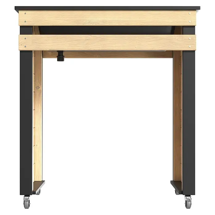 Dobar Hochbeet Wheely auf Rollen - 77 x 47 x 88 cm, Holz, Braun/Schwarz - Gärtnertisch aus Holz und dunklem Metall mit Spülbecken und Wasserhahn, auf Rollen.