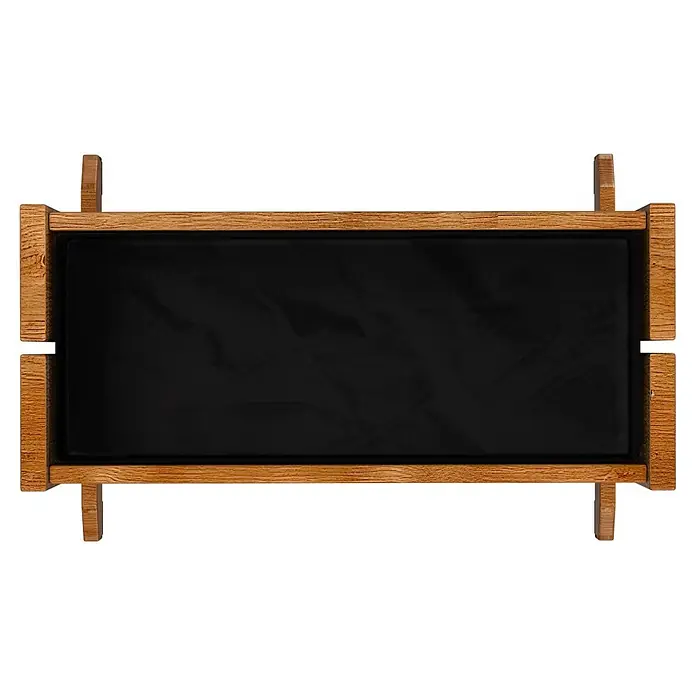Dobar Hochbeet - 55 x 40 x 125 cm, Holz, Bernstein - Eine rechteckige schwarze Kreidetafel mit einem Rahmen aus Naturholz, zum Beschriften oder Anzeigen von Nachrichten.