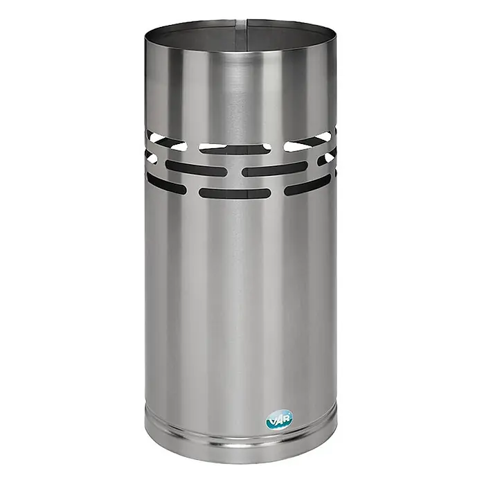 Proregal Papierkorb robust mit attraktiver Stanzung - Edelstahl, Silber - Zylindrischer Abfalleimer aus gebürstetem Edelstahl mit horizontalen Schlitzen.