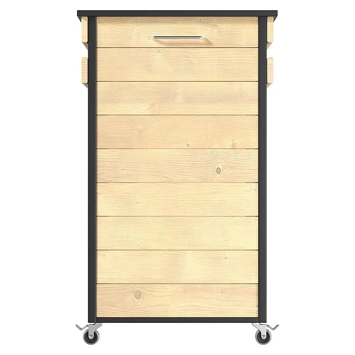 Dobar Hochbeet Wheely auf Rollen - 77 x 47 x 88 cm, Holz, Braun/Schwarz - Wäschekorb aus hellem Holz mit dunklem Metallrahmen, Griff und Rollen.