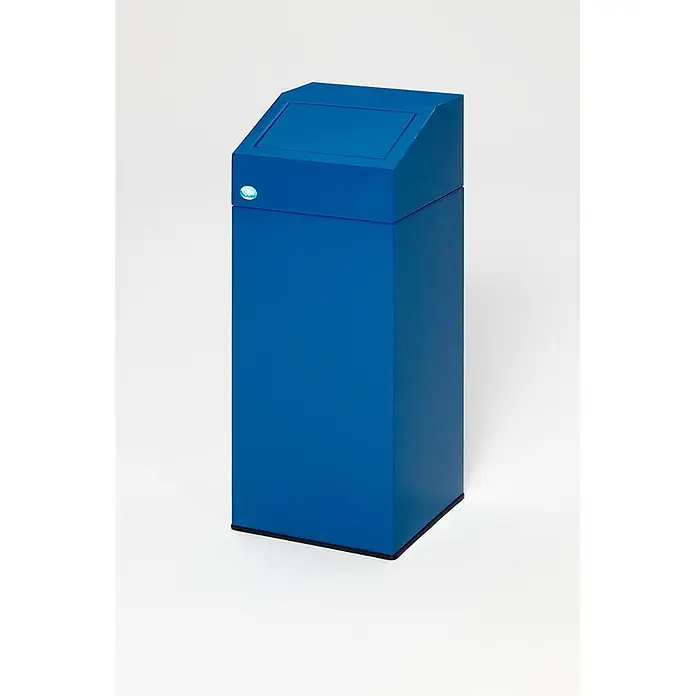 Proregal Wertstoffsammler selbstlöschend für "Papier" - 38 x 38 x 89 cm, 82 l - Rechteckiger blauer Abfallbehälter mit schräger, selbstschließender Klappe.
