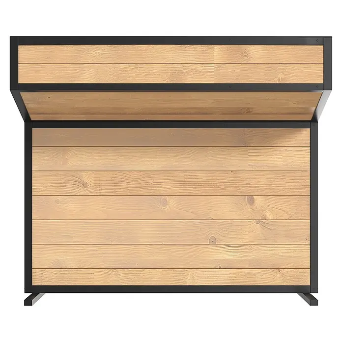 Dobar Hochbeet Wheely - L x B x H: 112 x 112 x 94 cm, Holz, Braun/Schwarz - Hochbeet mit hellen Holzlatten und dunklem Metallrahmen.