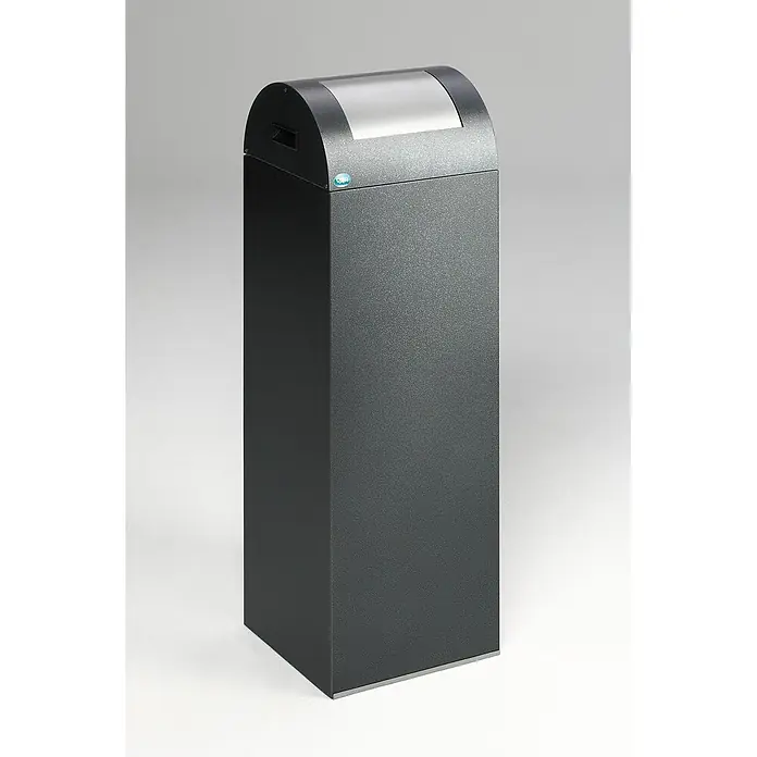 Proregal Wertstoffsammler selbstlöschend und rund mit Einwurfklappe - 32 x 32 x 104,5 cm, 89 l - Dunkelgrauer, texturierter rechteckiger Abfalleimer mit gewölbtem, gebürstetem Metalldeckel.