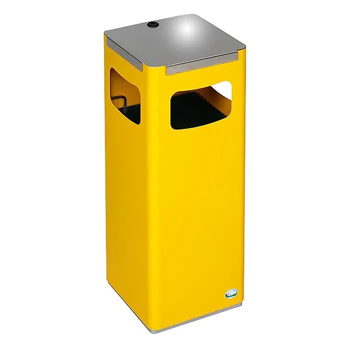 Proregal Wertstoffsammler robust & modular mit Edelstahldeckel - 22 l - Gelber rechteckiger Abfalleimer mit silberner Oberseite und zwei Einwurfschlitzen.
