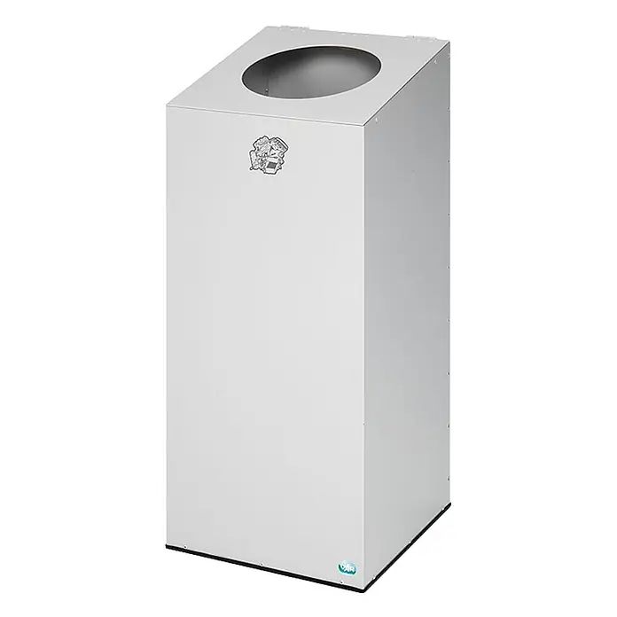 Proregal Wertstoffsammler robust & modular mit runder Einwurföffnung - 100 l - Silberner rechteckiger Abfalleimer aus Metall mit ovaler Öffnung oben.