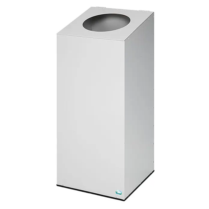 Proregal Wertstoffsammler robust & modular mit runder Einwurföffnung - 100 l - Silberner rechteckiger Metall-Abfalleimer mit runder Öffnung oben.