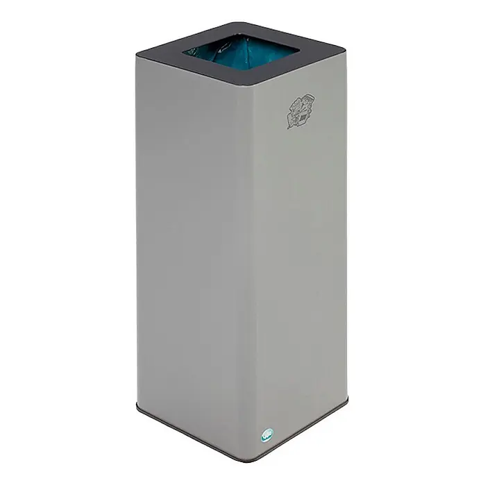 Proregal Wertstoffsammler robust mit abnehmbarem Deckel - 70 l - Rechteckiger grauer Mülleimer mit schwarzem Rand und blauem Müllsack.