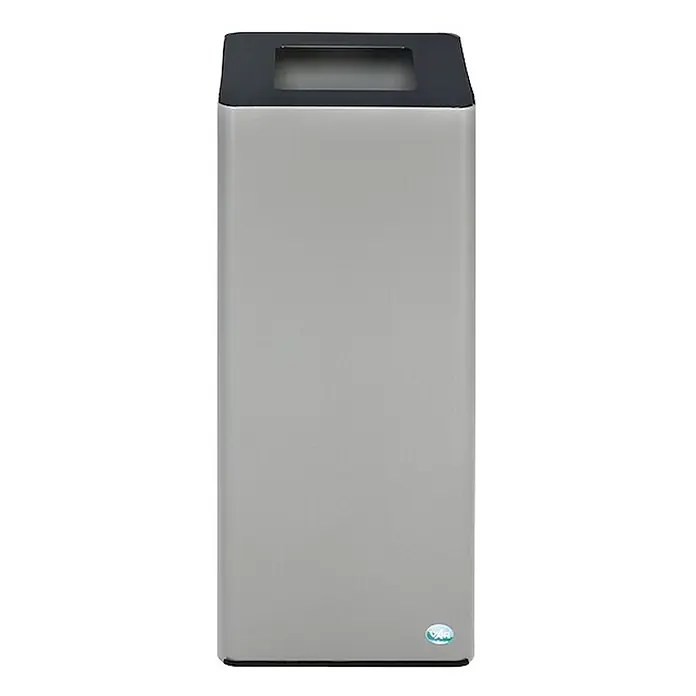 Proregal Wertstoffsammler robust mit abnehmbarem Deckel - 70 l - Hoher, silberner, rechteckiger Abfalleimer mit schwarzer Oberseite und rechteckiger Einwurföffnung.