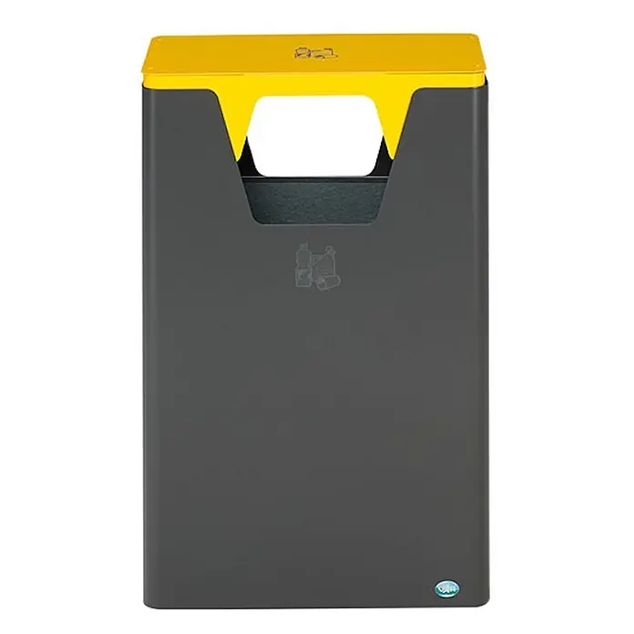 Proregal Wertstoffsammler robust mit abnehmbarem Deckel - 60 l - Rechteckiger dunkelgrauer Recyclingbehälter mit gelbem Deckel zur Mülltrennung.