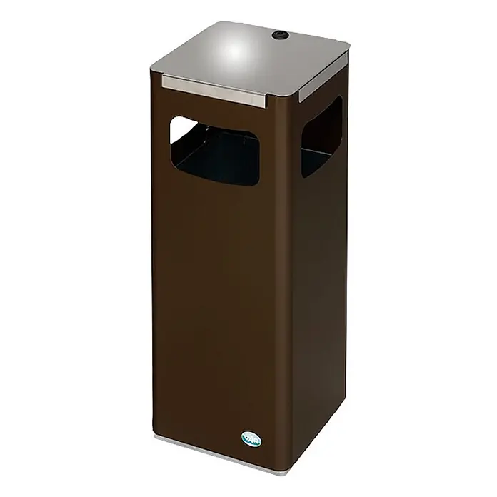 Proregal Wertstoffsammler robust & modular mit Edelstahldeckel - 22 l - Dunkelbrauner Abfalleimer mit silbernem Deckel und seitlichen Öffnungen zur Abfallentsorgung.