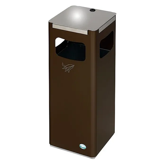 Proregal Wertstoffsammler robust & modular mit Edelstahldeckel - 22 l - Brauner rechteckiger Abfalleimer mit silberner Oberseite und seitlichen Öffnungen.