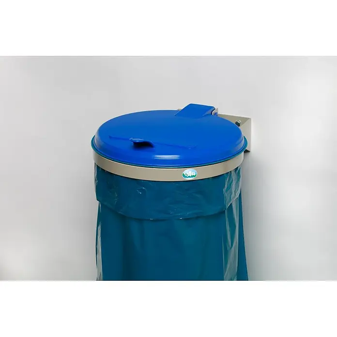 Proregal Wertstoffsammler robust zur Wertstoffsortierung 1-Fach -  - Wandmontierter Abfalleimer mit blauem Deckel, grauem Halter und blauem Müllbeutel.