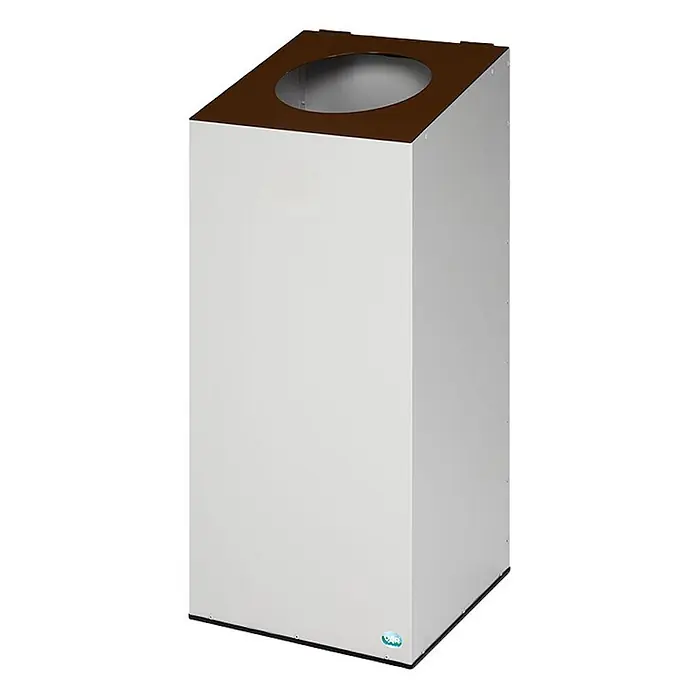 Proregal Wertstoffsammler robust & modular mit runder Einwurföffnung - 38 x 38 x 88,8 cm, 100 l - Hellgrauer rechteckiger Mülleimer mit brauner Oberseite und runder Öffnung.