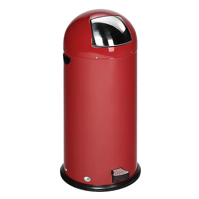 Proregal Treteimer klassisch mit Einwurfklappe & Inneneinsatz + Fußpedal - 52 l, Stahl, Rot - Roter Mülleimer mit gewölbtem Deckel, polierter Metall-Schwingklappe und Fußpedal.