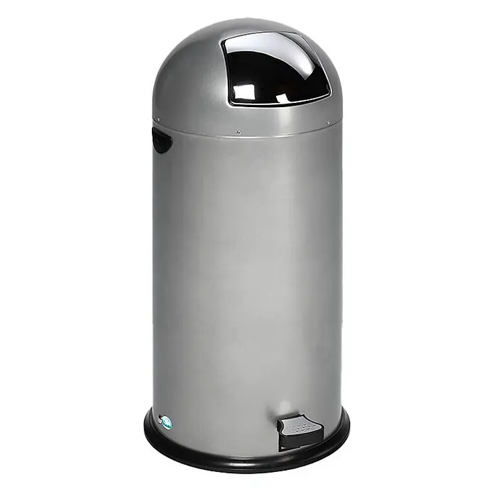 Proregal Treteimer klassisch mit Einwurfklappe & Inneneinsatz + Fußpedal - 52 l, Stahl, Silber - Silberner zylindrischer Abfalleimer mit Kuppeldeckel, Schwingklappe und Fußpedal.