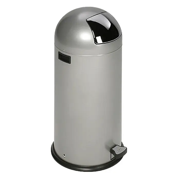 Proregal Treteimer klassisch mit Einwurfklappe & Inneneinsatz + Fußpedal - 52 l, Stahl, Silber - Silberner zylindrischer Abfalleimer mit Kuppeldeckel, schwarzer Schwingklappe, seitlichem Griff und Fußpedal.