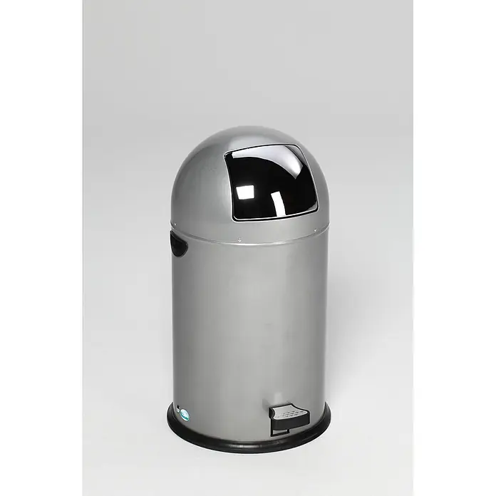 Proregal Treteimer klassisch mit Einwurfklappe & Inneneinsatz + Fußpedal - 33 l, Stahl, Silber - Silberner Metall-Mülleimer mit Kuppel-Schwingdeckel und Fußpedal.