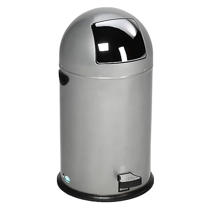 Proregal Treteimer klassisch mit Einwurfklappe & Inneneinsatz + Fußpedal - 33 l, Stahl, Silber - Silberfarbener Metall-Mülleimer mit Kuppeldeckel, Einwurfklappe und schwarzem Fußpedal.