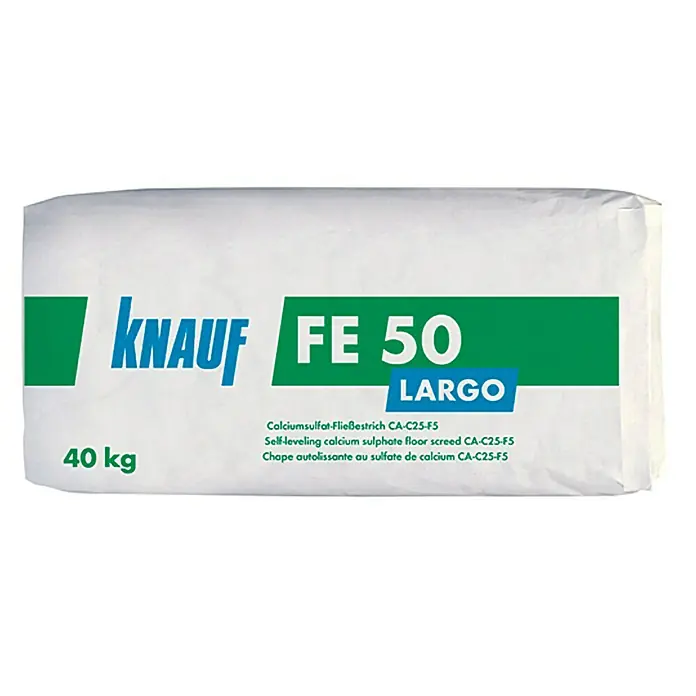 Knauf Fließestrich FE 50 LARGO - 40 kg - Sack Knauf FE 50 Largo Calciumsulfat-Fließestrich CA-C25-F5, selbstverlaufender Calciumsulfat-Estrich für den Innenbereich, 40 kg.