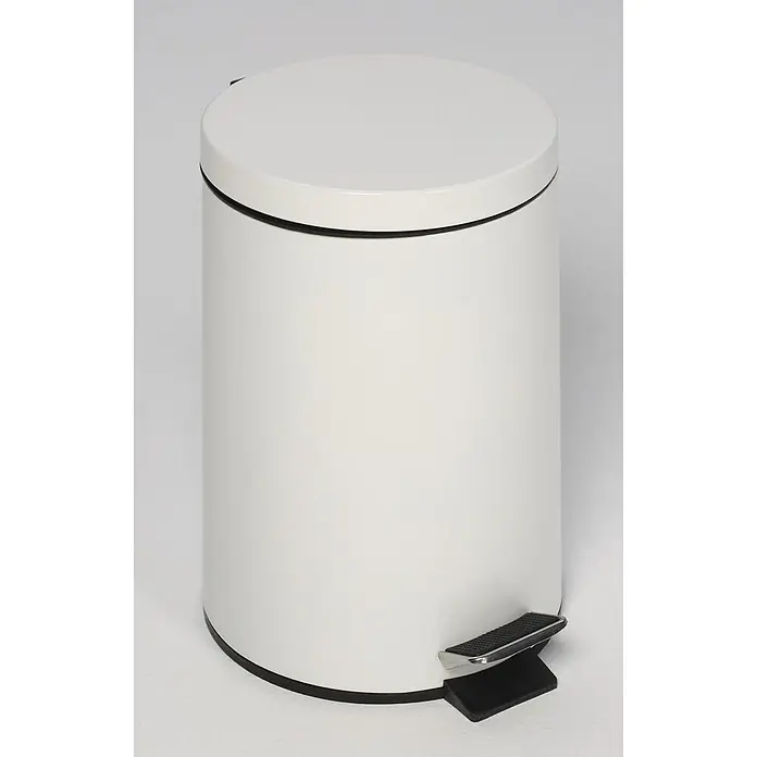 Proregal Treteimer robust mit Fußpedal & Inneneimer mit Griff - 20 l, Stahl, Weiß - Weißer zylindrischer Treteimer mit matter Oberfläche, schwarzem Rand und silbernem Fußpedal.