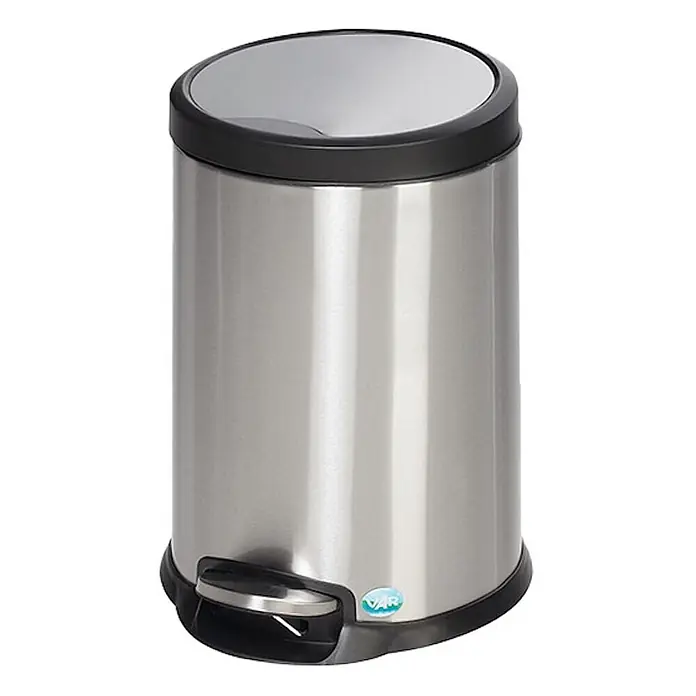 Proregal Treteimer robust mit Fußpedal - Edelstahl, Silber - Edelstahl-Treteimer mit schwarzem Fuß und Deckelrand, mit Fußpedal zur berührungslosen Bedienung.
