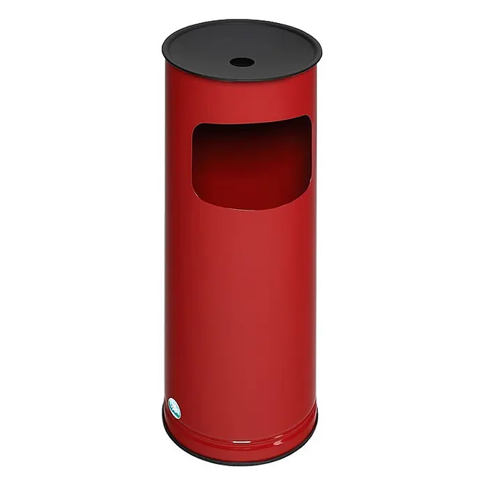Proregal Asche-Mülleimer klassisch und rund - Stahl, Rot - Hoher roter zylindrischer Abfalleimer mit schwarzem Deckel und großer Frontöffnung für Müll.