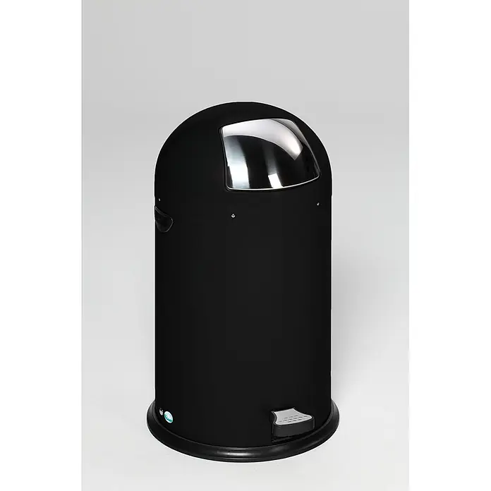 Proregal Treteimer klassisch mit Einwurfklappe & Inneneinsatz + Fußpedal - 40 l, Stahl, Schwarz - Schwarzer Treteimer mit gewölbtem Deckel und glänzender silberner Halbmond-Klappe.